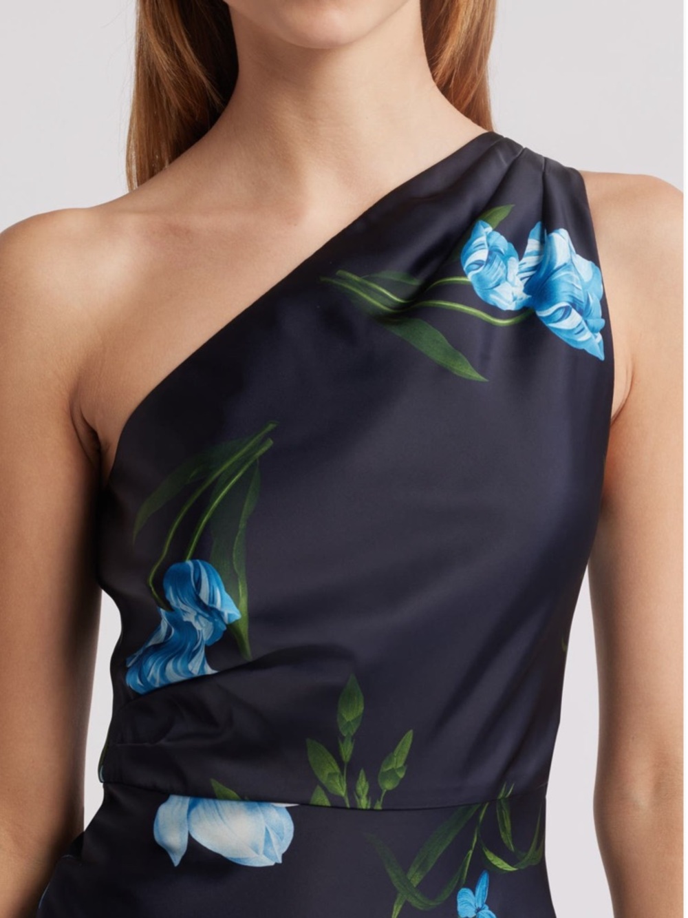 Sachin and Babi Delphine Floral One Shoulder Satin Crepe Dress